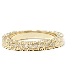 .25CT Hand Engraved 14k Yellow Gold Diamond Wedding Ring