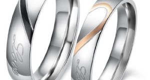D&J Jewelry Lover’s Heart Shape Titanium Stainless Steel Promise Ring “Real Love” Couple Engagement Wedding Bands
