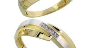 10k Yellow Gold Diamond Wedding Rings 2-Piece set for him 7 mm and her 6 mm 0.05 cttw Brilliant Cut, ladies sizes 5 – 10, mens sizes 8 – 14