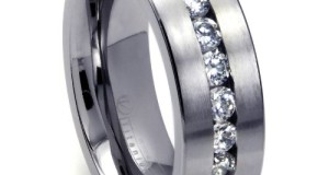 8 MM Men’s Titanium ring wedding band with 9 large Channel Set CZ