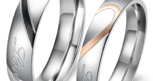 Lover’s Heart Shape Titanium Stainless Steel Mens Ladies Promise Ring “Real Love” Couple Wedding Bands