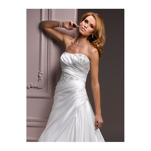 A-line Strapless Beaded Satin Wedding Dress | TheBridalBlog.com Wedding ...
